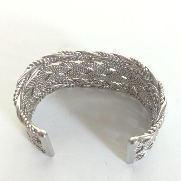Bohemian Style Silver Tone Braided Twisted Layering Hippie Cuff Bracelet - Picture 3 of 4